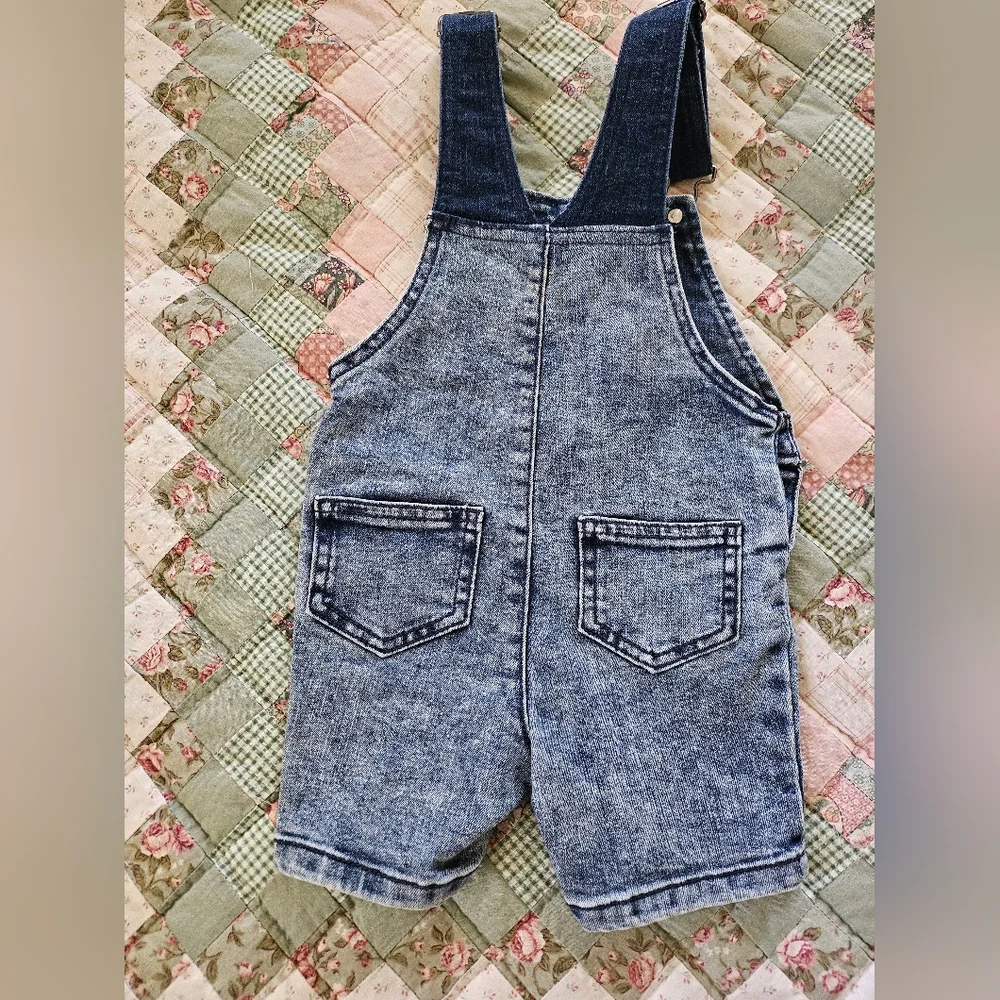 Wonder Nation Kids Denim Bib Overalls- Shorts  18 M. - Picture 2 of 7